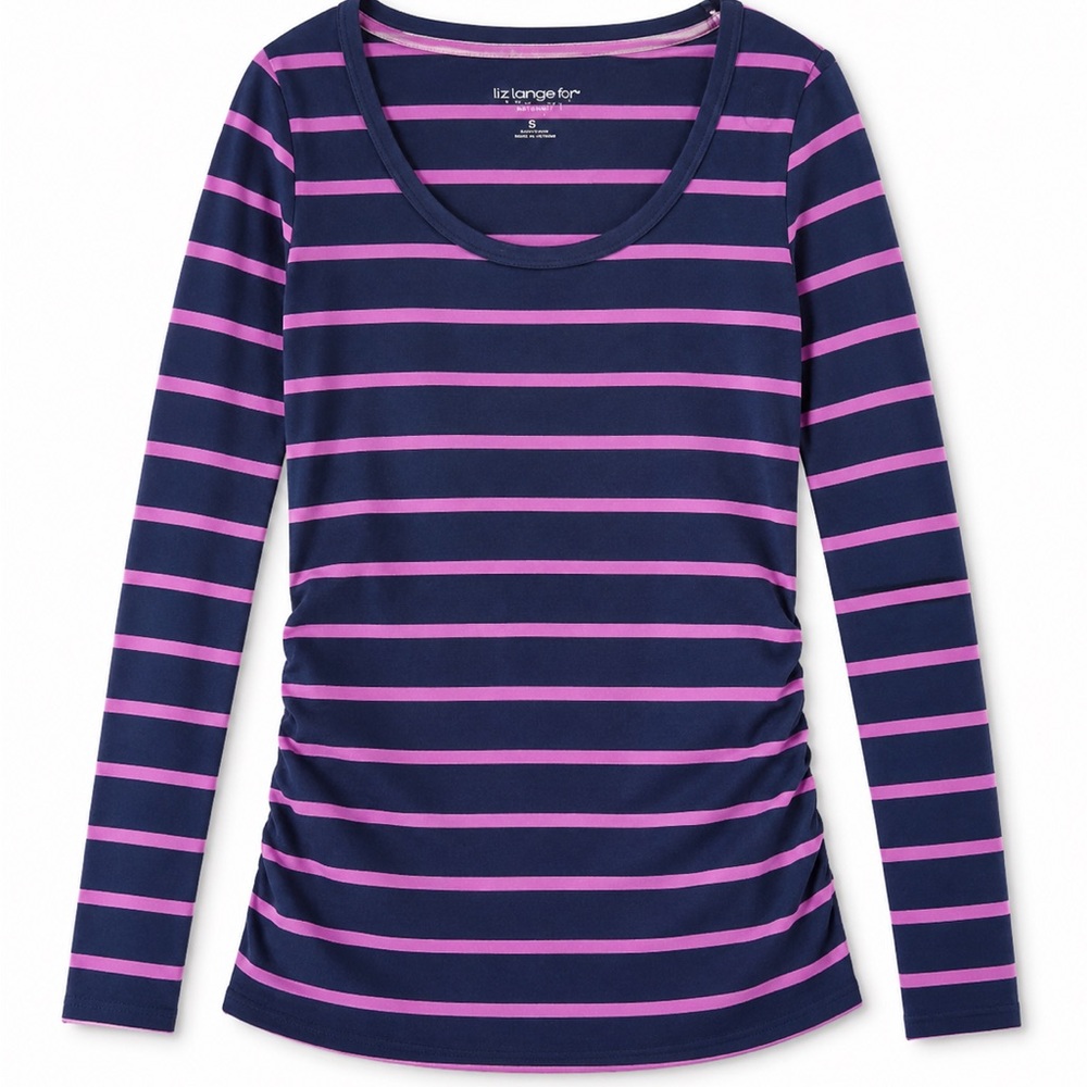 Liz Lange Pink and Blue Striped Long Sleeve Maternity Top